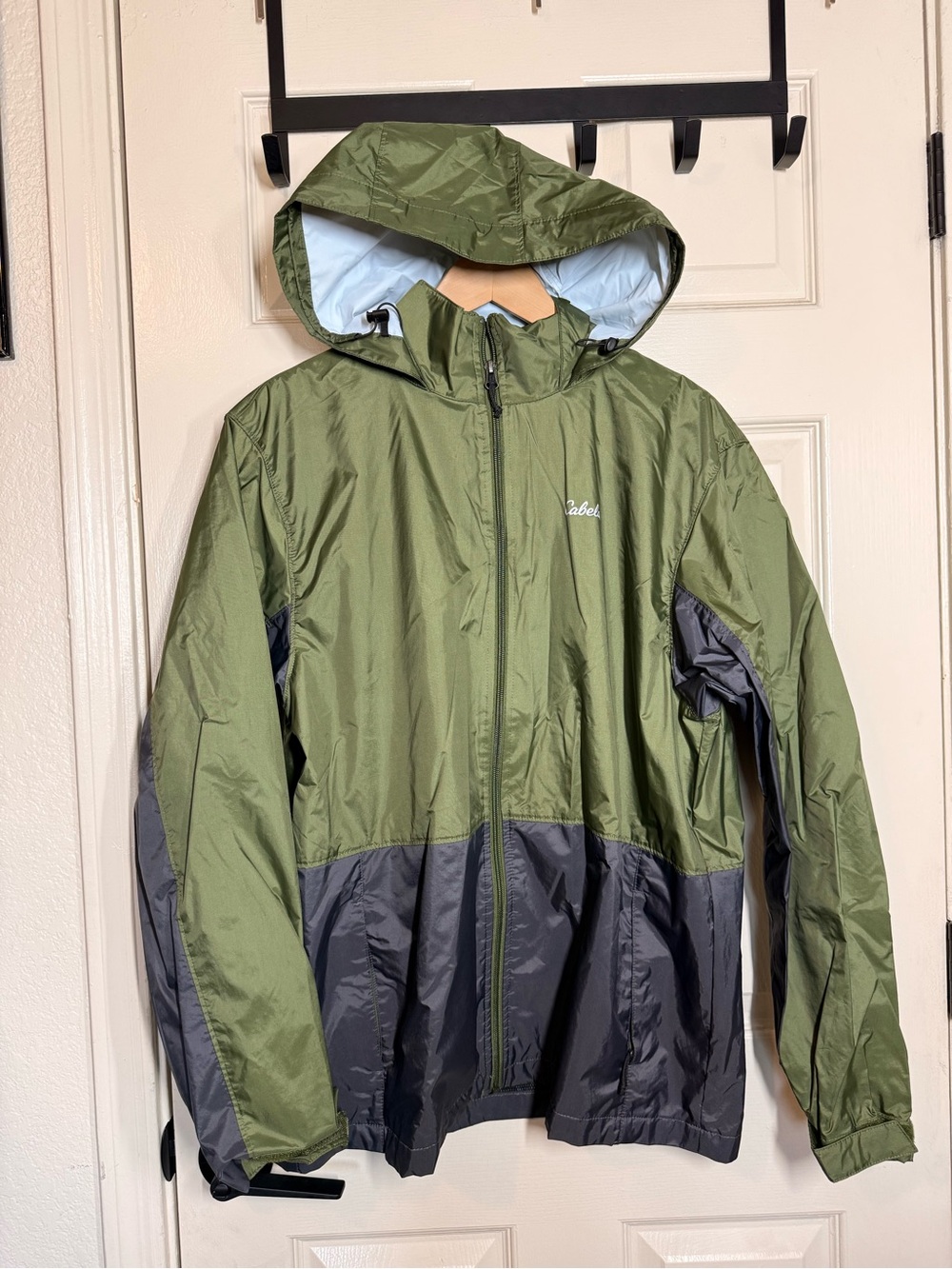 Cabela’s Rain Jacket Men's Green Gray Packable Hood Lightweight Waterproof M
